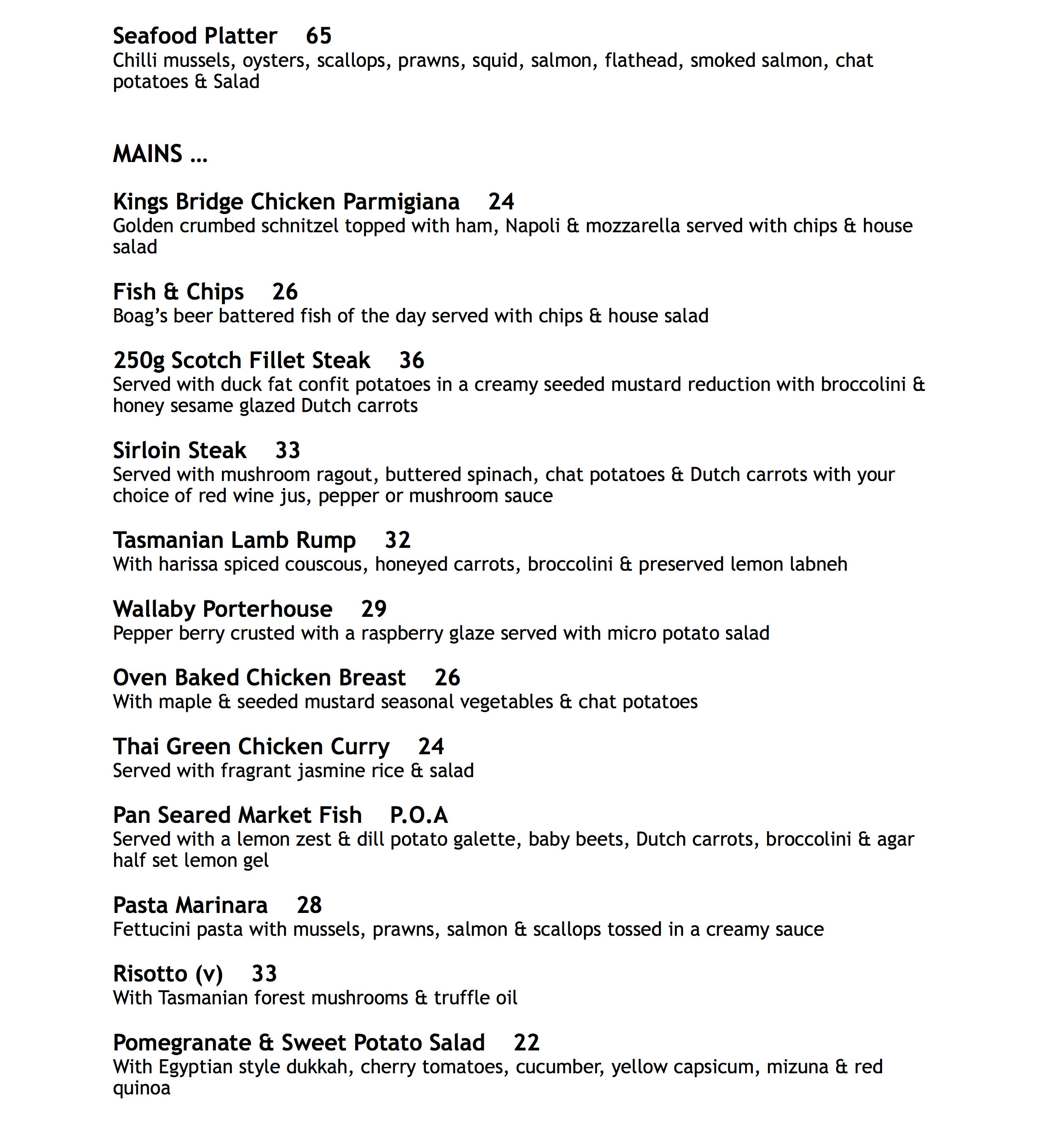 KINGS BRIDGE BAR & RESTAURANT HEADS UP FOOD GUIDE