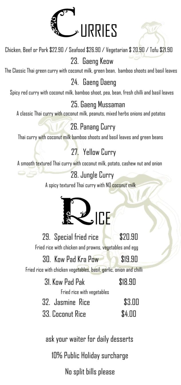 TOONG THONG THAI RESTAURANT Heads Up Launceston Food Guide