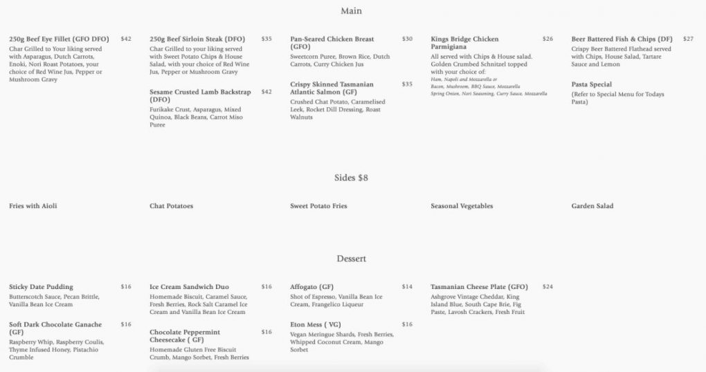 KINGS BRIDGE RESTAURANT » Heads Up Launceston Food Guide 2021