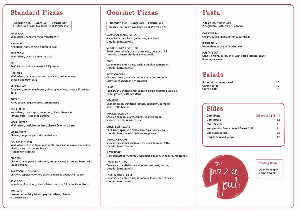 PIZZA PUB MENU + DETAILS » Heads Up Launceston 2021