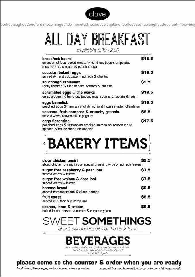 CLOVE CAFÉ HEADS UP FOOD GUIDE LAUNCESTON