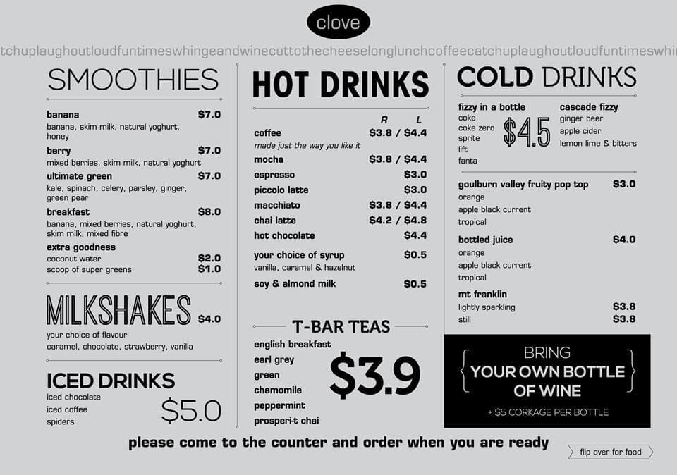 CLOVE CAFÉ HEADS UP FOOD GUIDE LAUNCESTON