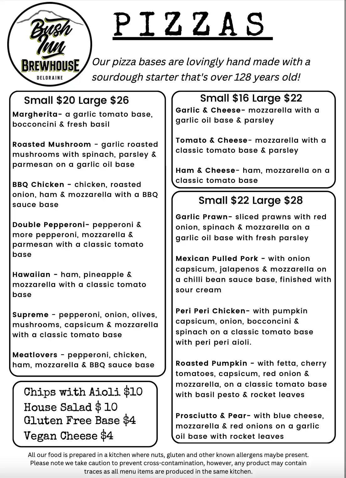Bush Inn Brewhouse Menu