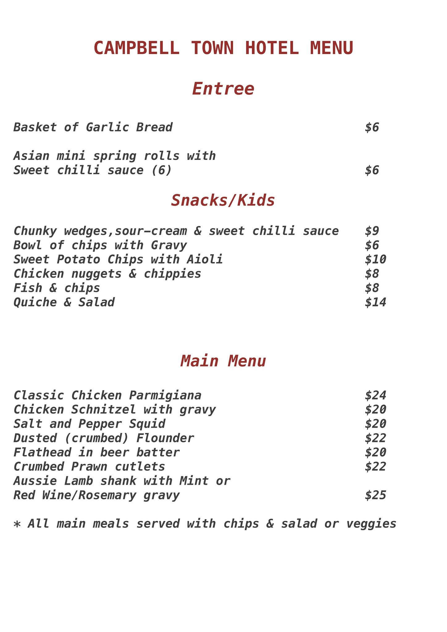 CAMPBELL TOWN HOTEL HEADS UP FOOD GUIDE TASMANIA