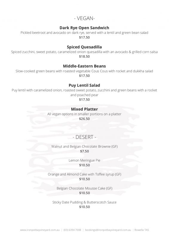 IRON POT BAY VINEYARD HEADS UP FOOD GUIDE LAUNCESTON