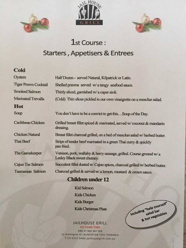 JAILHOUSE GRILL CHRISTMAS DAY MENU HEADS UP FOOD GUIDE