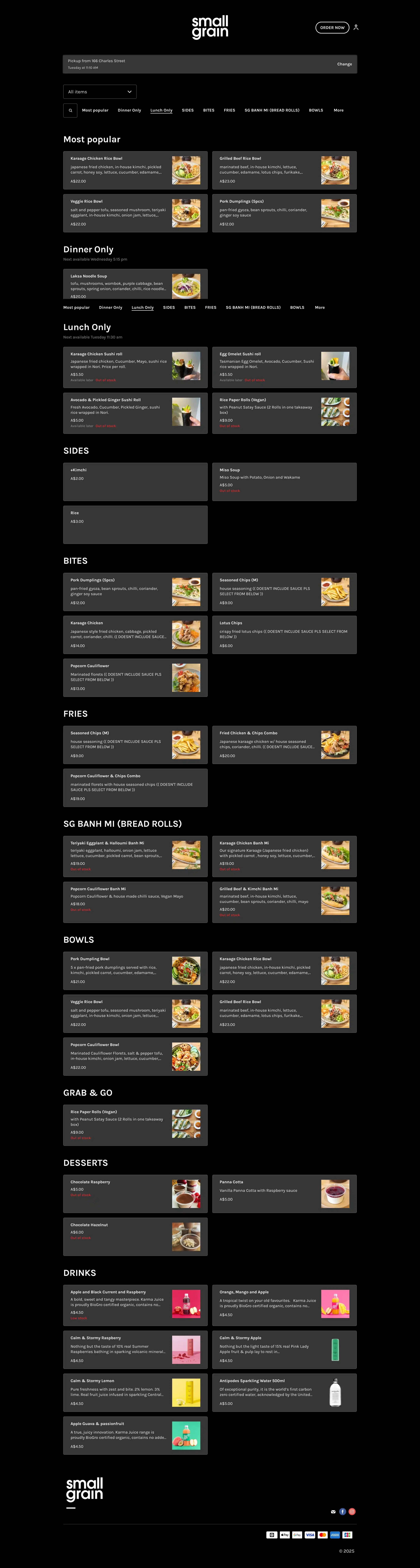 Small Grain Menu - Charles St., Launceston