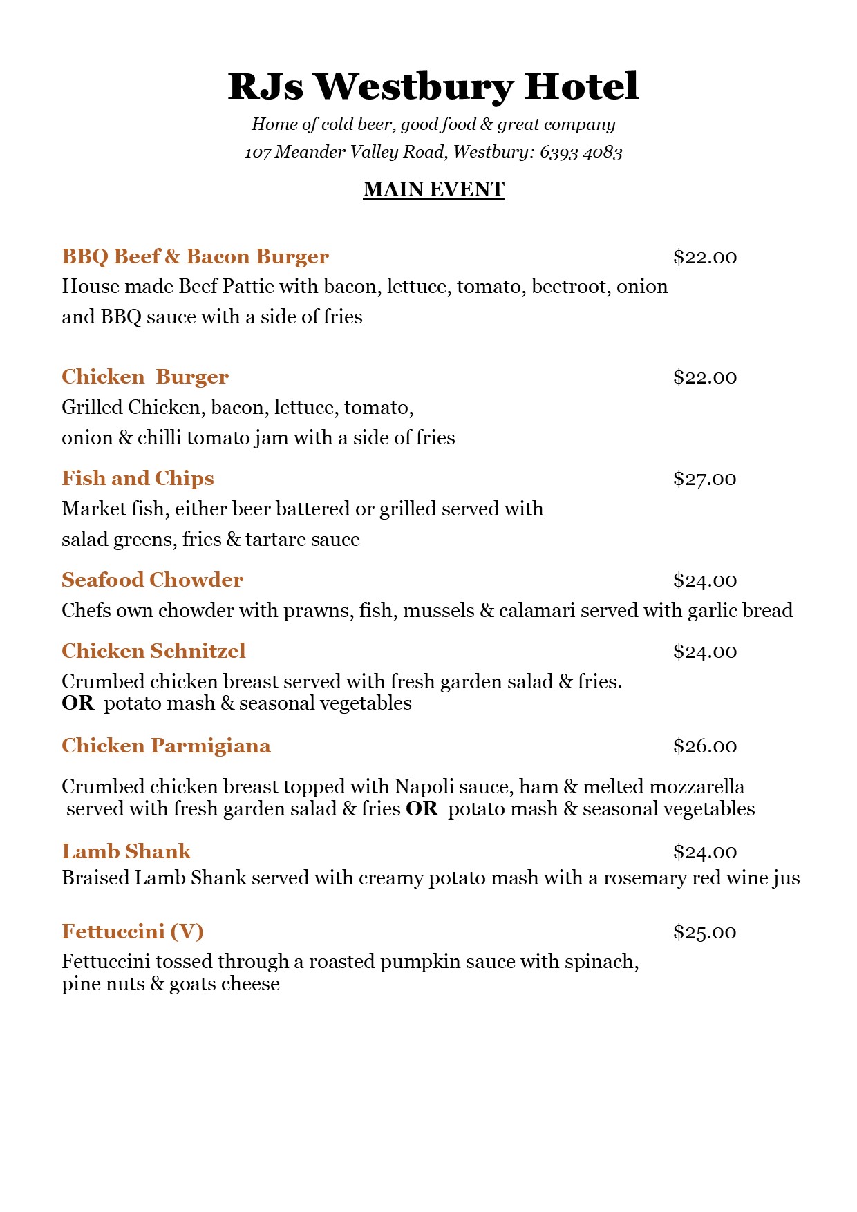 RJ's WESTBURY HOTEL » Heads Up Launceston