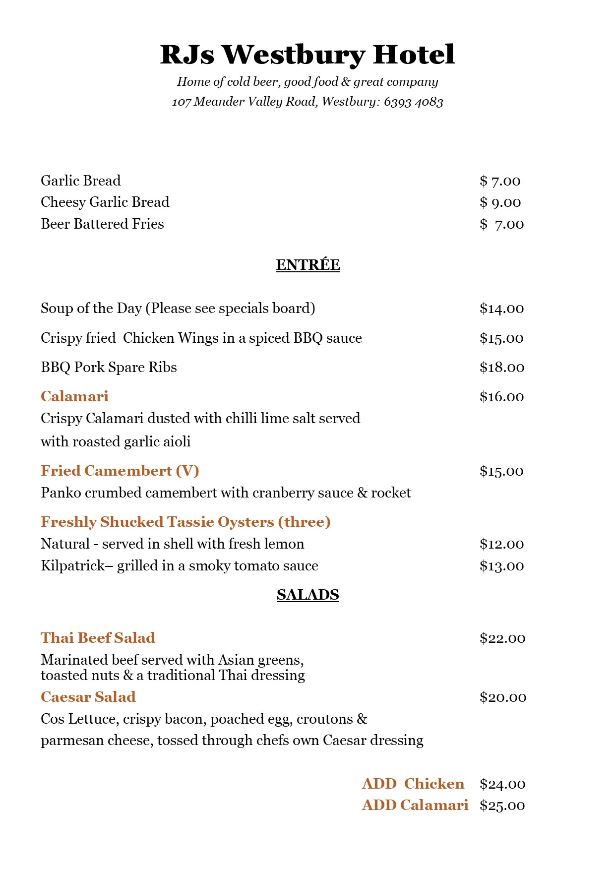 RJ's WESTBURY HOTEL » Heads Up Launceston