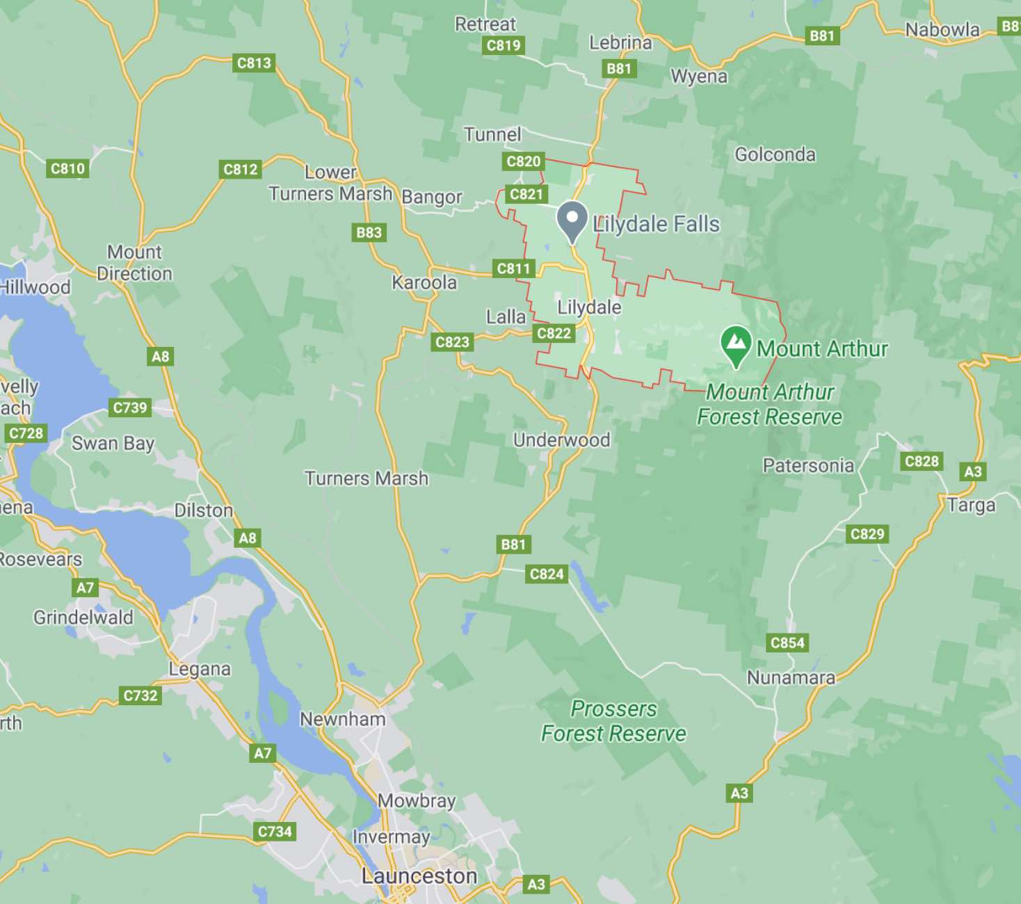 Lilydale Map - Tasmania