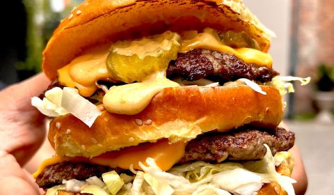 BJ Mega Mac Burger at Burger Junkie Cafe & Restaurant in Launceston