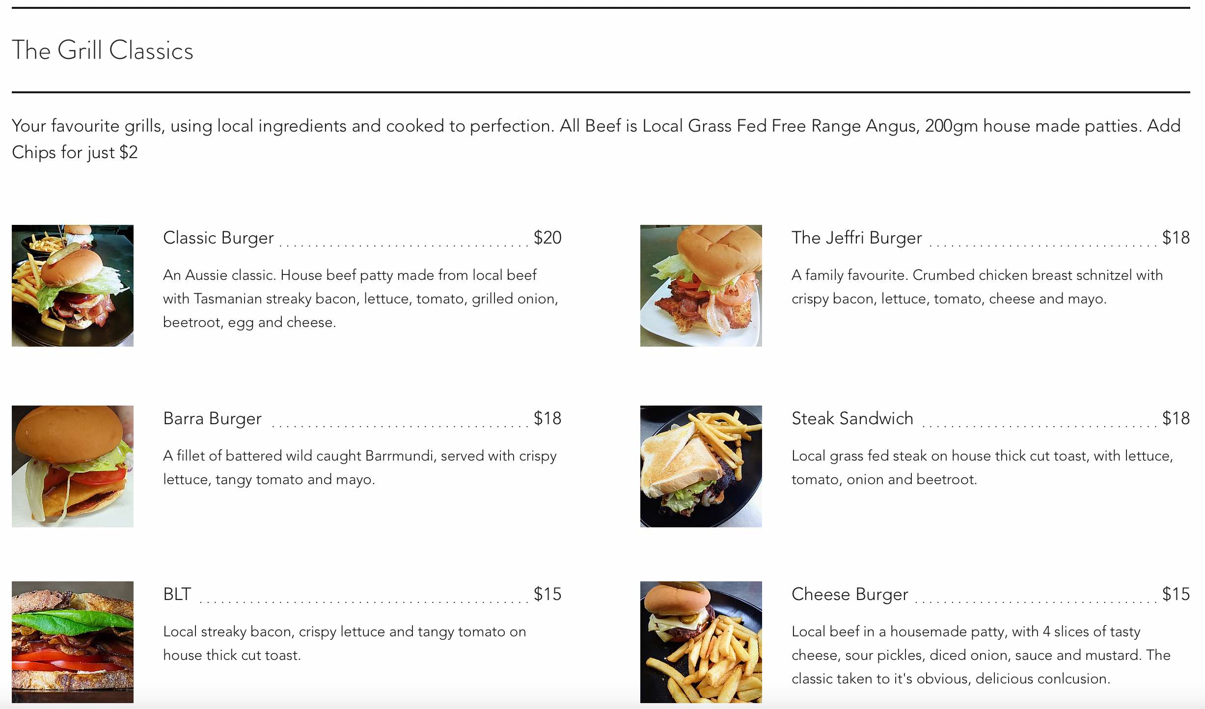 Grill Classics on Fish & Chips Menu at Chef's Catch Beauty Point, Tasmania