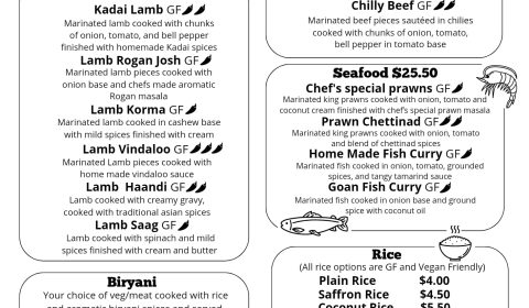 Spice on Charles - Menu