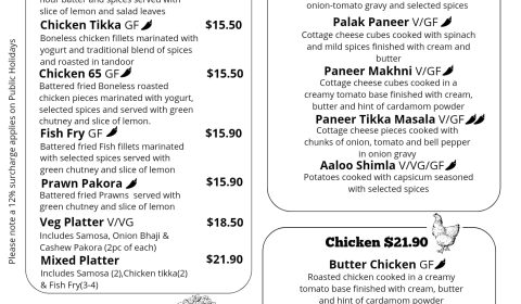 Spice on Charles - Menu