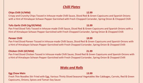 Tasmandu Nepalese Menu