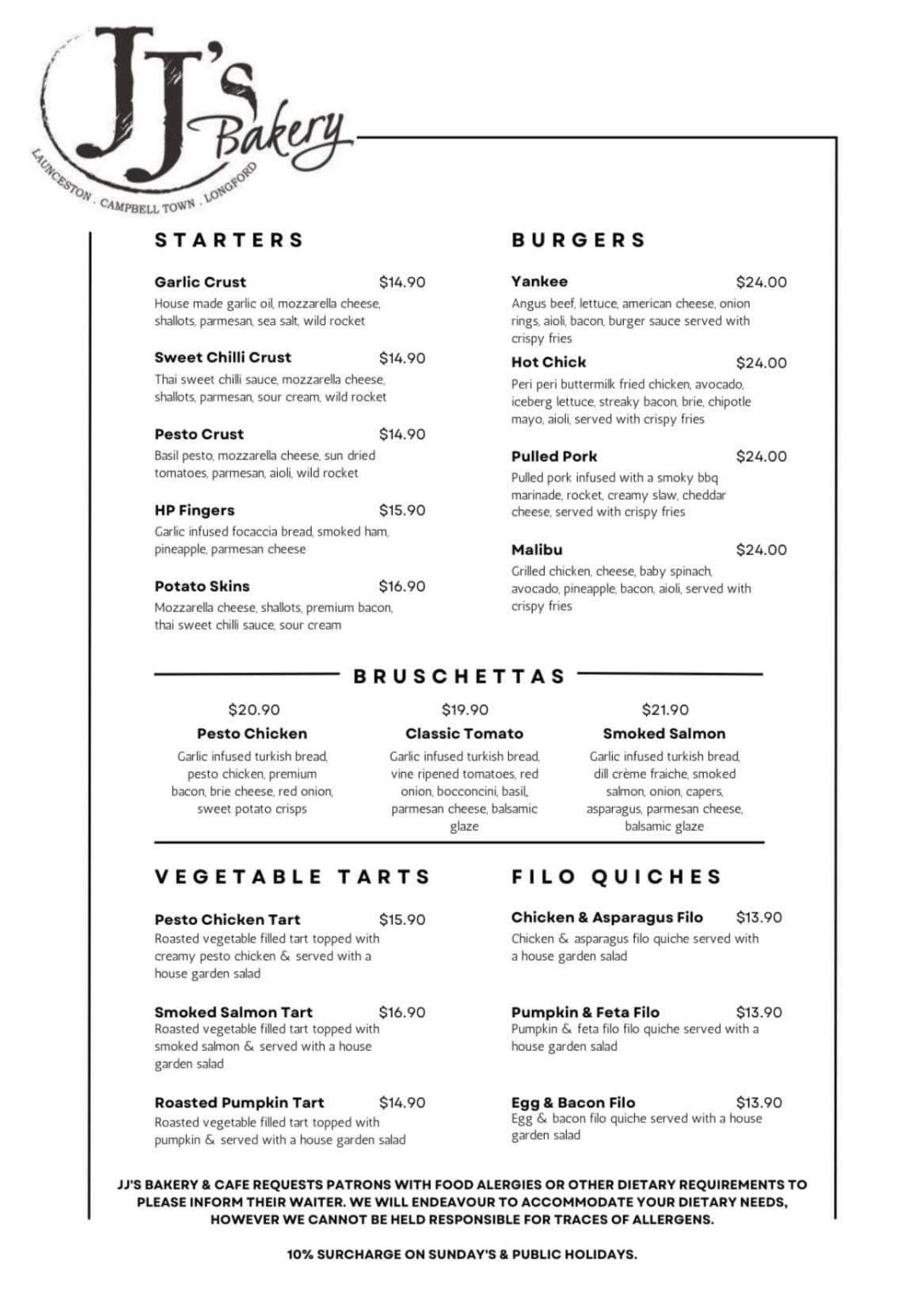 JJ’S BAKERY LONGFORD Heads Up Launceston Food Guide