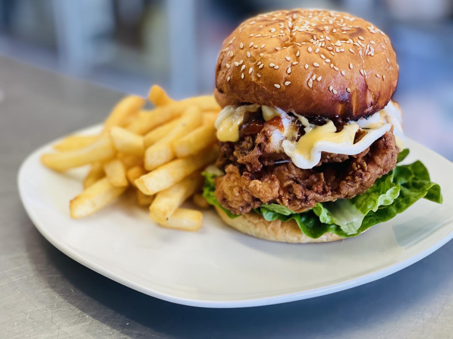 Goldie Hen Burger at the Flames Grill Bistro - Exeter, Tasmania