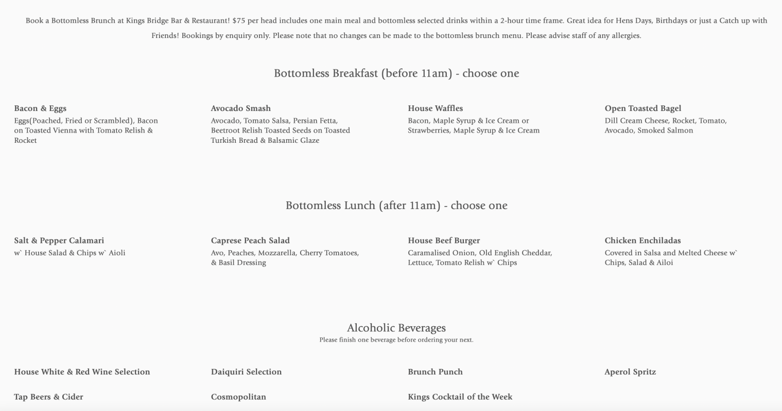 KINGS BRIDGE BAR & RESTAURANT Heads Up Launceston Food Guide