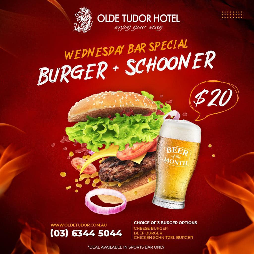 Olde Tudor Hotel Burger Schooner Special