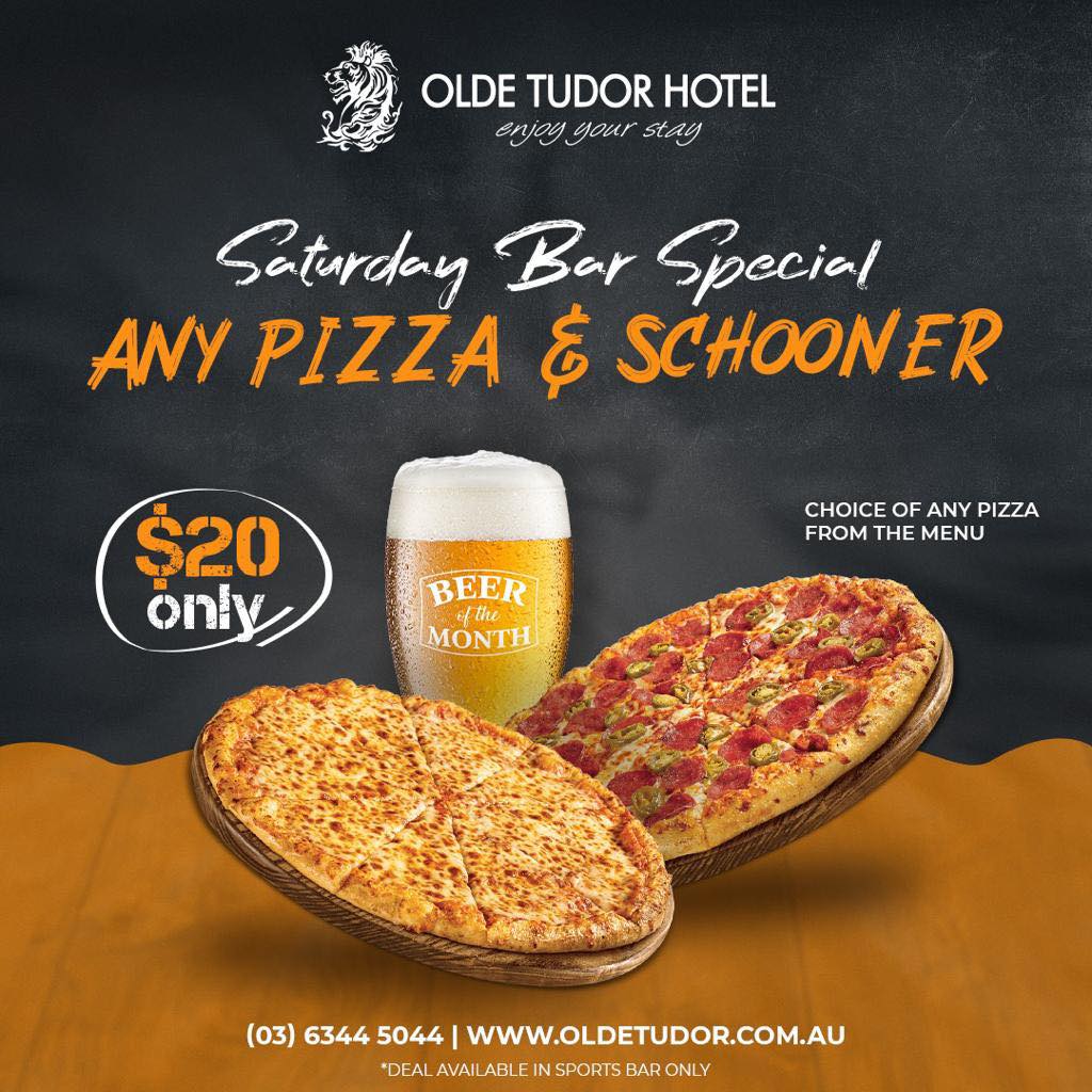 Olde Tudor Saturday Pizza & Schooner Special $20