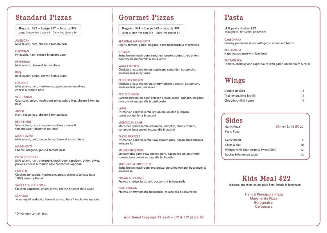 PIZZA PUB Heads Up Launceston Food Guide