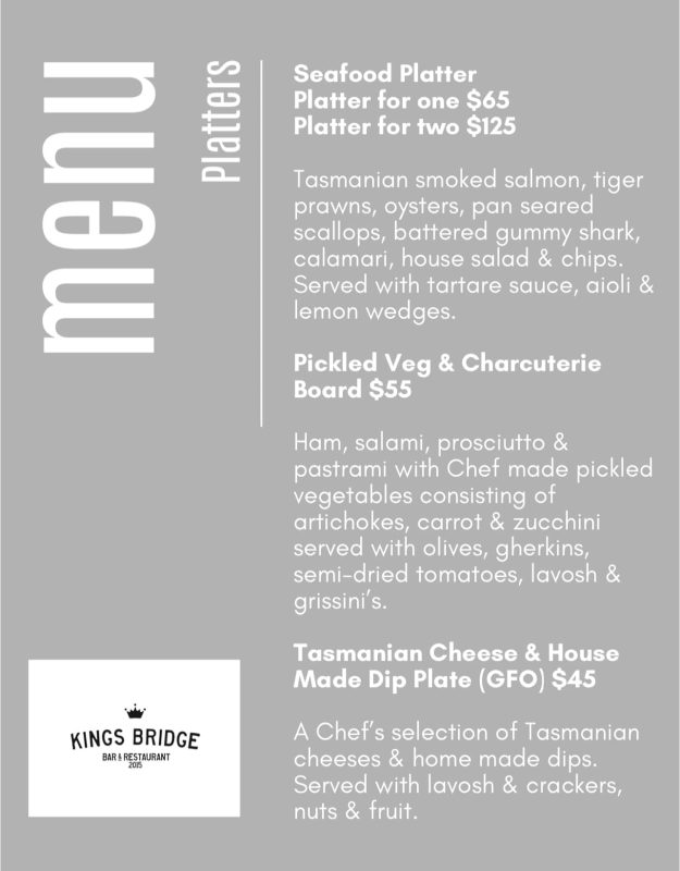 KINGS BRIDGE BAR & RESTAURANT Heads Up Launceston Food Guide