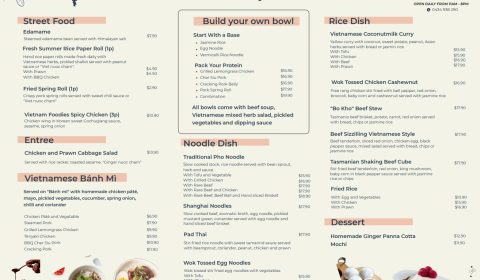 Vietnam Foodies Menu