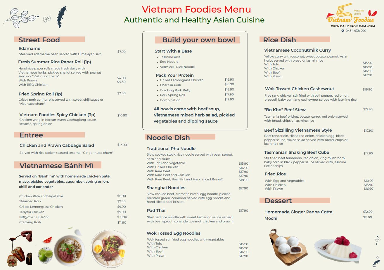 Vietnam Foodies Menu