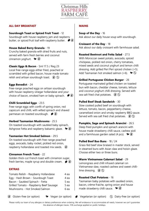 CHRISTMAS HILLS RASPBERRY FARM CAFÉ Heads Up Launceston Food Guide