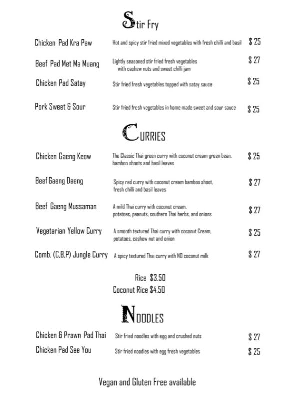 TOONG THONG THAI RESTAURANT Heads Up Launceston Food Guide